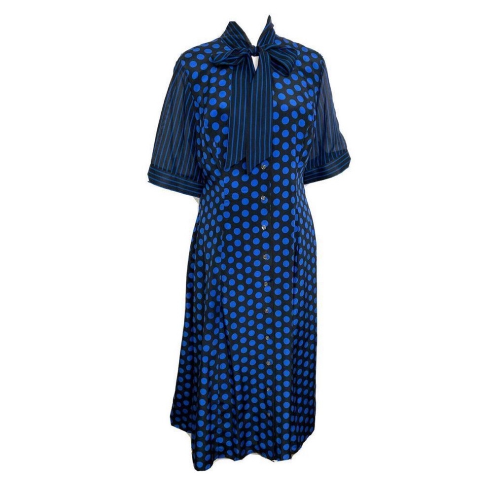 J Peterman beautiful silk striped/polkadot dress